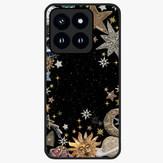 Galactic Jewel Stars Glass Case showing flat back view with sparkling star jewel artwork and glossy glass finish.