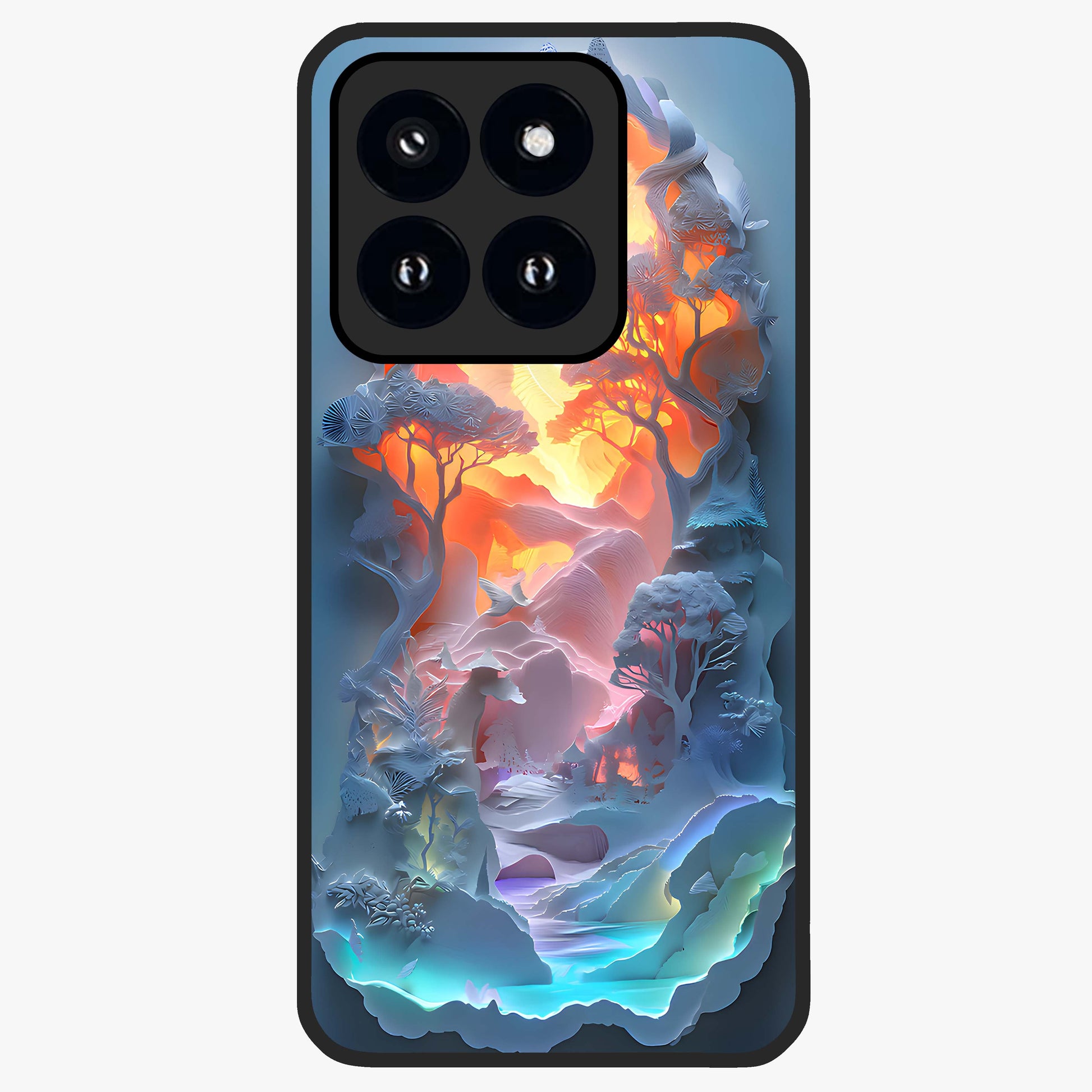 Glow Forest Portal Glass Case showing flat back view with glowing forest portal artwork and glossy glass finish.