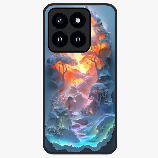 Glow Forest Portal Glass Case showing flat back view with glowing forest portal artwork and glossy glass finish.