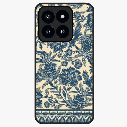 Heirloom Wild Bloom Glass Case showing flat back view with vintage inspired wild flower artwork and glossy glass finish.