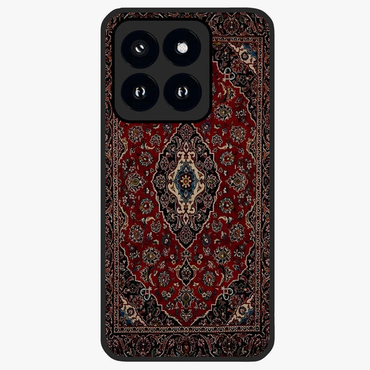 Heritage Carpet Royale Glass Case showing flat back view with ornate Persian carpet inspired pattern and glossy glass finish.