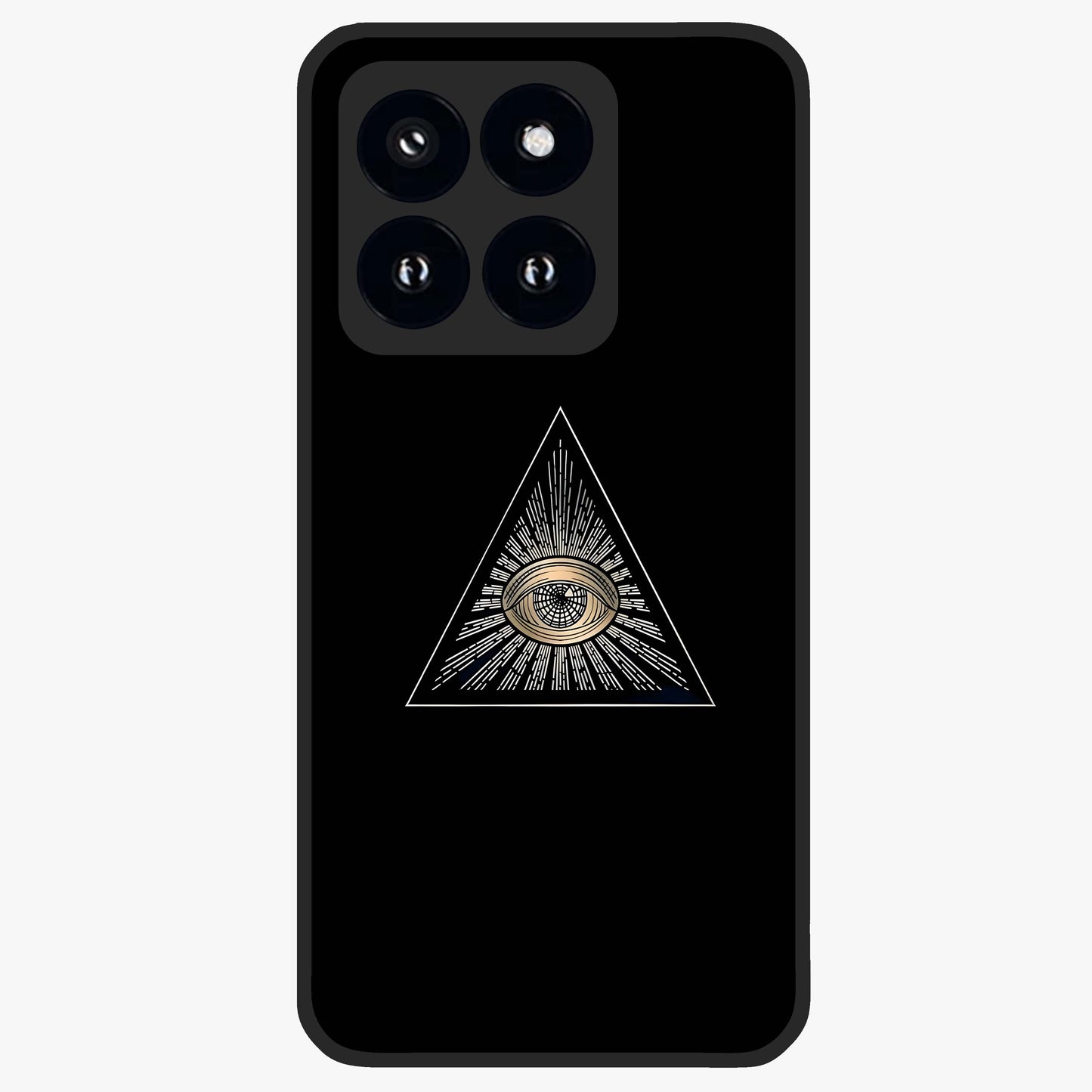 Illuminati Evil Glass Case showing flat back view with mysterious illuminati symbol artwork and glossy glass finish.