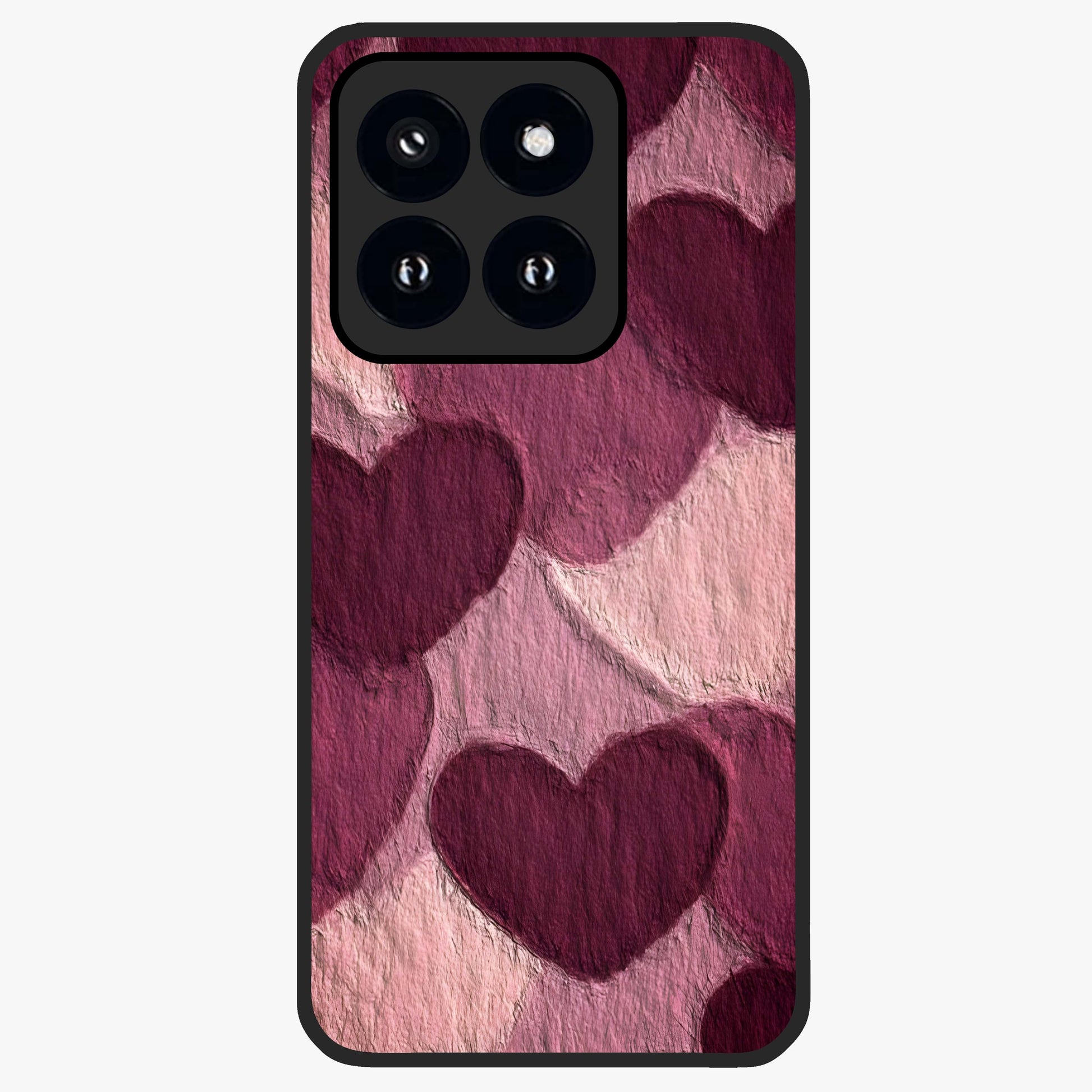 Layered Paper Hearts Glass Case showing flat back view with layered paper heart artwork and glossy glass finish.