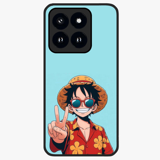 Luffy Summer Anime Vibe Glass Case showing flat back view with vibrant anime character artwork and glossy glass finish.