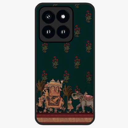 Macmerise Glass Case showing flat back view with stylish modern artwork and glossy glass finish.
