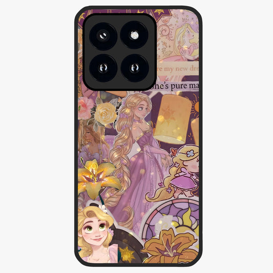 Magical Tangled Dream Glass Case showing flat back view with dreamy tangled artwork and glossy glass finish.