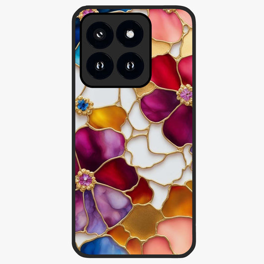 Marble Flower Pattern Glass Case showing flat back view with marble texture floral artwork and glossy glass finish.