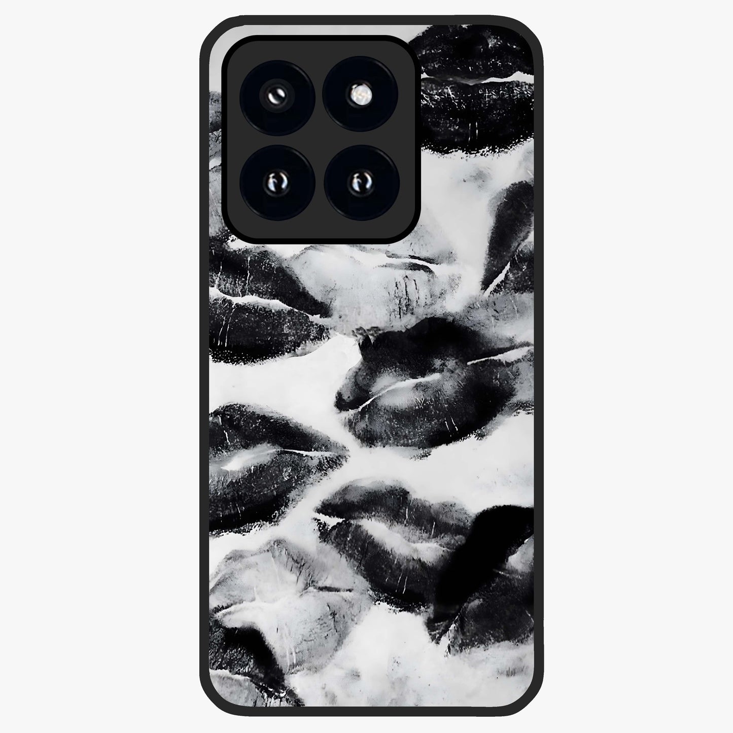 Midnight Kiss Marks Glass Case showing flat back view with lipstick kiss mark artwork and glossy glass finish.