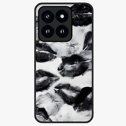 Midnight Kiss Marks Glass Case showing flat back view with lipstick kiss mark artwork and glossy glass finish.