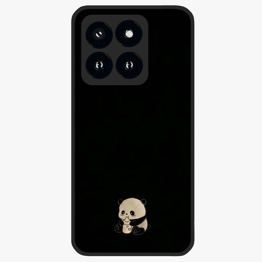 Midnight Panda Love Glass Case showing flat back view with cute panda themed artwork and glossy glass finish.