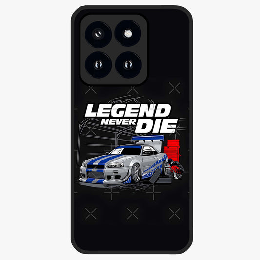 Midnight Racing Legacy Glass Case showing flat back view with sleek racing inspired artwork and glossy glass finish.