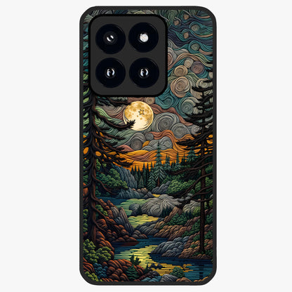 Moonlight Forest Dream Glass Case showing flat back view with mystical forest moonlight artwork and glossy glass finish.
