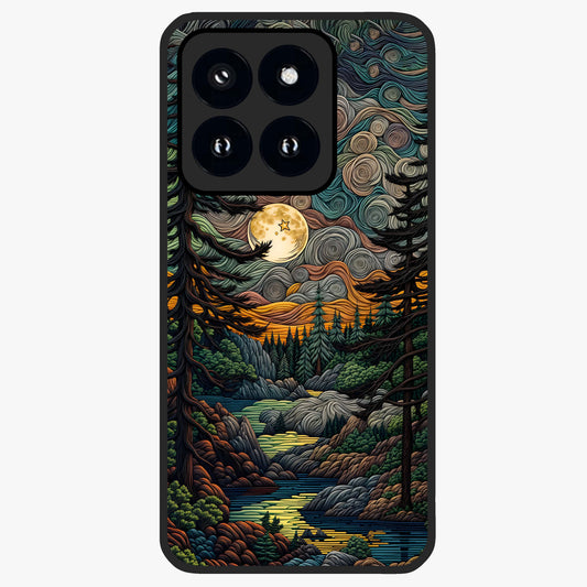 Moonlight Forest Dream Glass Case showing flat back view with mystical forest moonlight artwork and glossy glass finish.