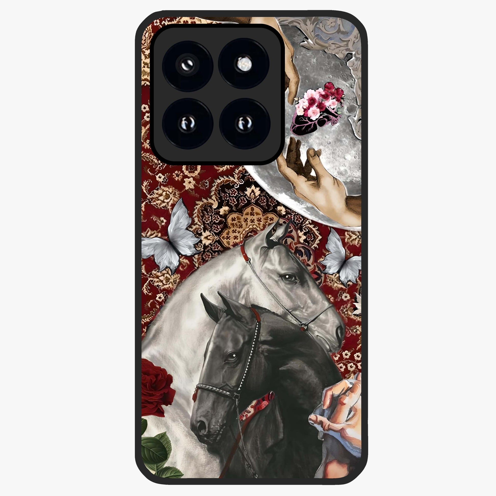 Moonlit Royal Stallion Glass Case showing flat back view with majestic horse under moonlight artwork and glossy glass finish.