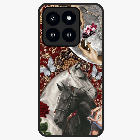 Moonlit Royal Stallion Glass Case showing flat back view with majestic horse under moonlight artwork and glossy glass finish.