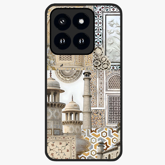 Mughal Marble Legacy Glass Case showing flat back view with intricate Mughal inspired marble pattern and glossy glass finish.