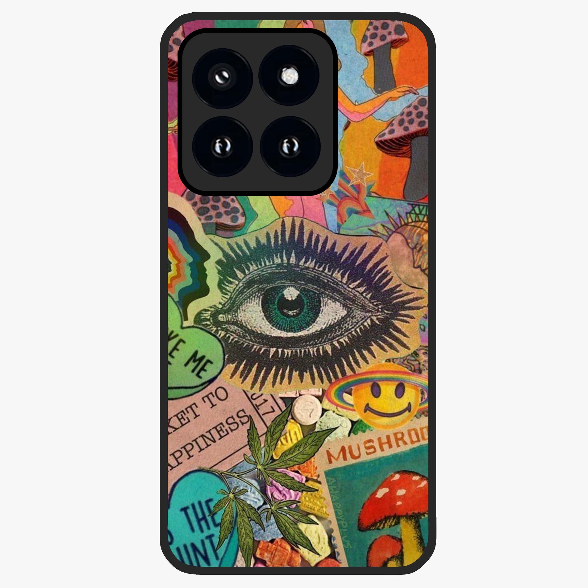 Mystic Eye Wonderland Glass Case showing flat back view with mystical eye themed artwork and glossy glass finish.