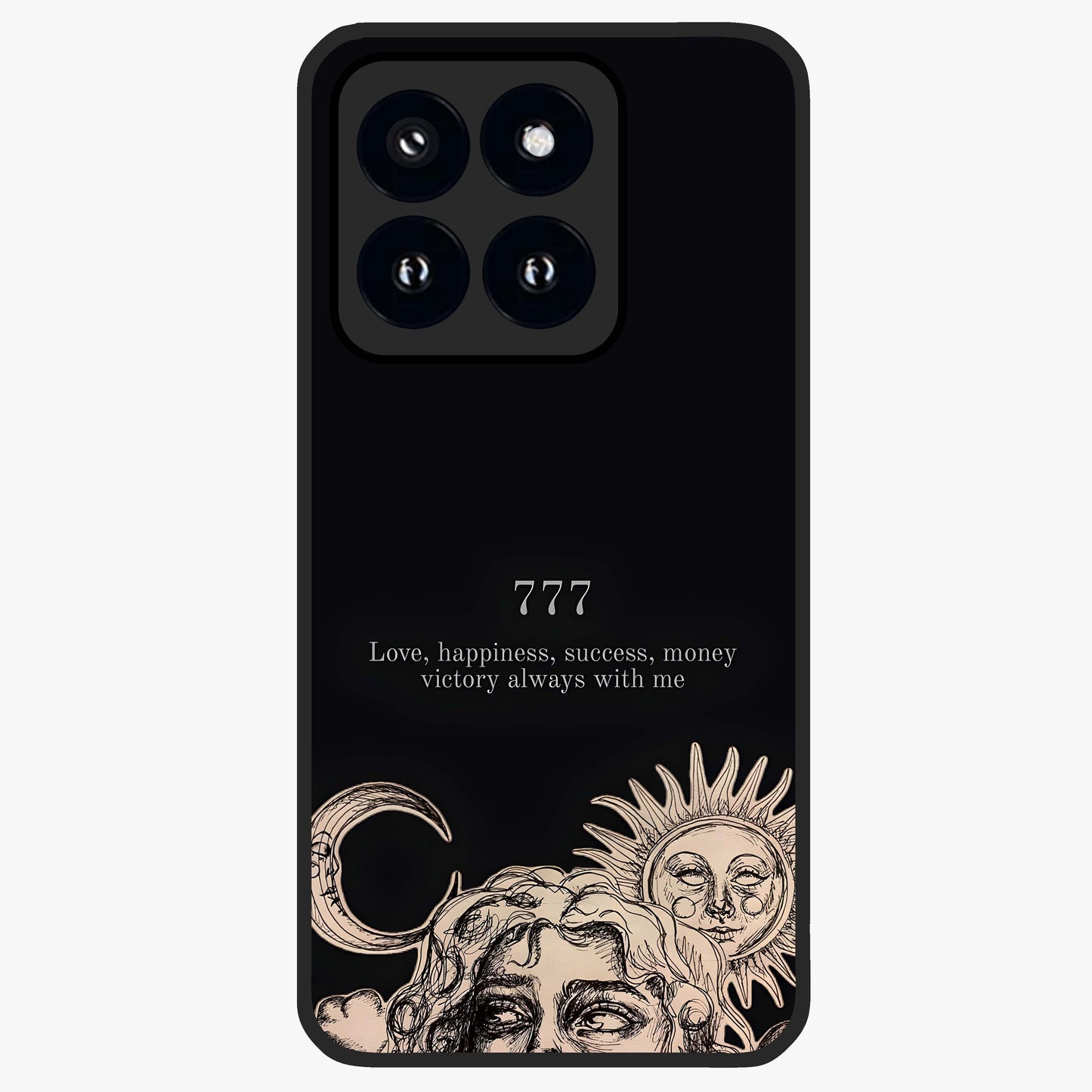 Mystic Victory Aura Glass Case showing flat back view with victory symbol artwork and glossy glass finish.