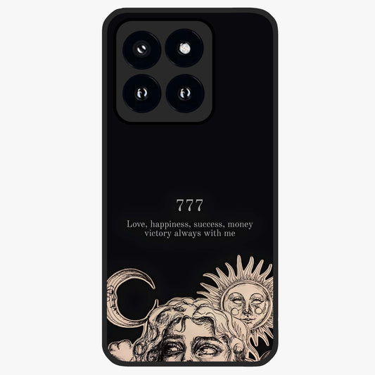 Mystic Victory Aura Glass Case showing flat back view with victory symbol artwork and glossy glass finish.