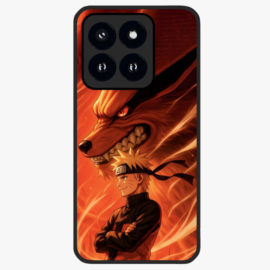 Nine Tails Legacy Glass Case showing flat back view with powerful nine-tailed fox inspired artwork and glossy glass finish.