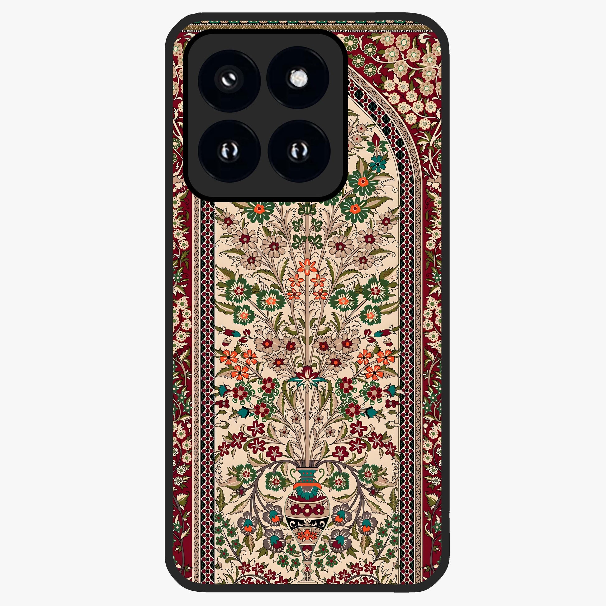 Persian Inspired Glass Case showing flat back view with ornate Persian style pattern artwork and glossy glass finish.