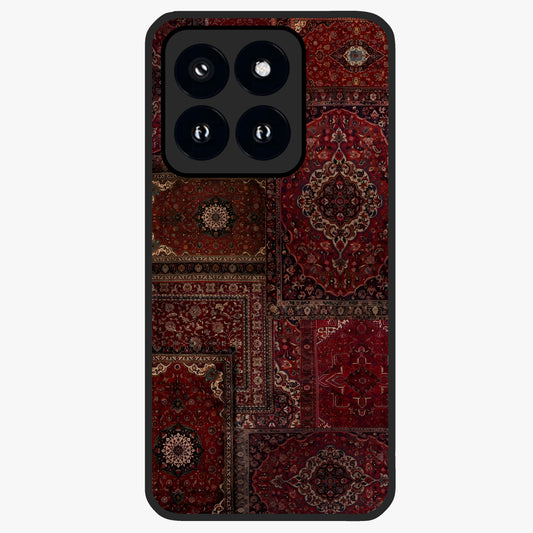 Persian Velvet Tale Glass Case showing flat back view with luxurious Persian velvet pattern artwork and glossy glass finish.