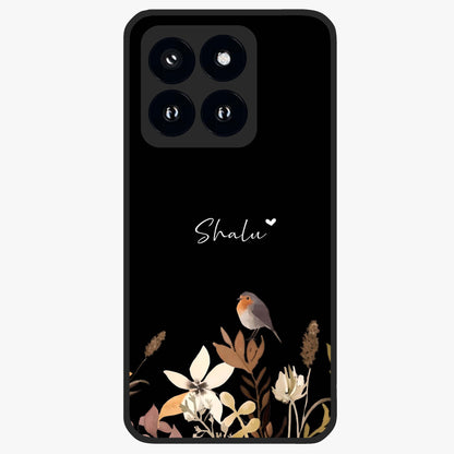Quiet Garden Tune Custom Name Glass Case showing flat back view with peaceful garden artwork and personalized name design.