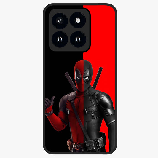 Red & Black Deadpool Theme Glass Case showing flat back view with bold comic inspired artwork and glossy glass finish.