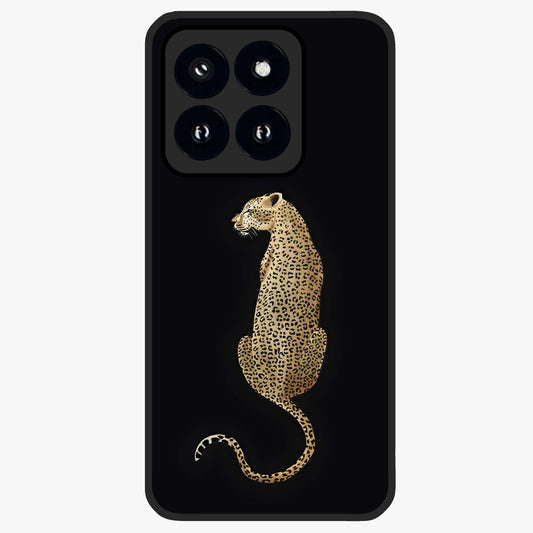 Regal Leopard Glass Case showing flat back view with bold leopard artwork and glossy glass finish.