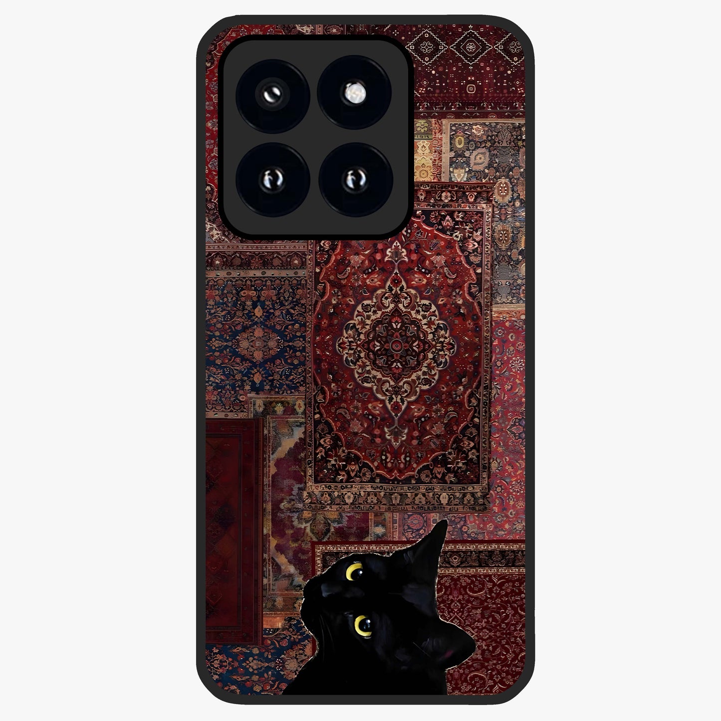 Regal Magic Cat Apple Glass Case showing flat back view with magical cat artwork holding apple and glossy glass finish.