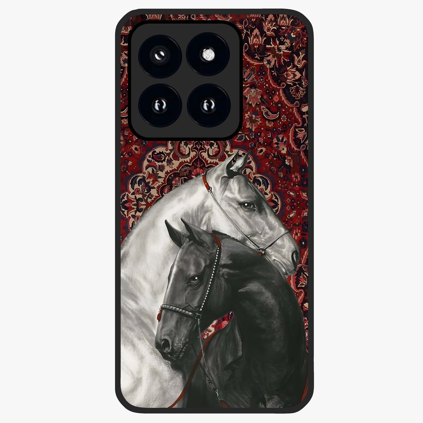 Regal Stallion Tapestry Glass Case showing flat back view with majestic horse tapestry artwork and glossy glass finish.