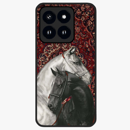 Regal Stallion Tapestry Glass Case showing flat back view with majestic horse tapestry artwork and glossy glass finish.