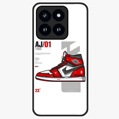 Retro Sneaker Blueprint Glass Case showing flat back view with sneaker blueprint style artwork and glossy glass finish.