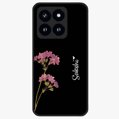 Riching Lavender Flower Custom Name Glass Case showing flat back view with lavender floral artwork and personalized name design.
