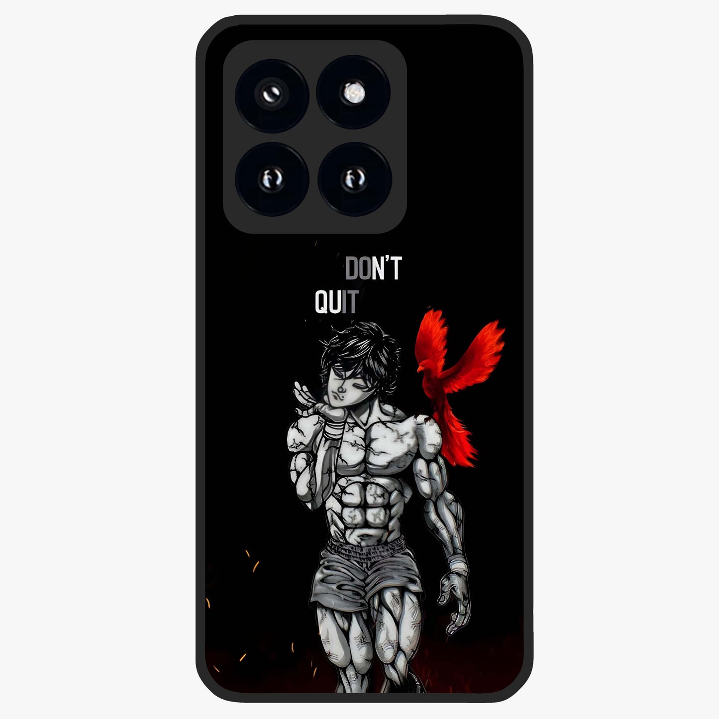 Rise Beyond Limits Glass Case showing flat back view with motivational typography artwork and glossy glass finish.