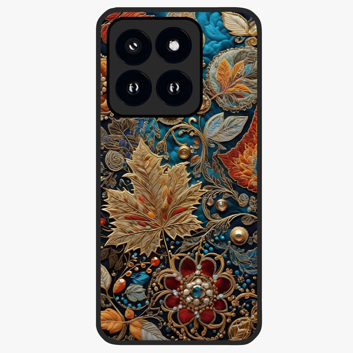 Royal Jewel Garden Glass Case showing flat back view with decorative floral garden artwork and glossy glass finish.