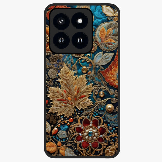 Royal Jewel Garden Glass Case showing flat back view with decorative floral garden artwork and glossy glass finish.