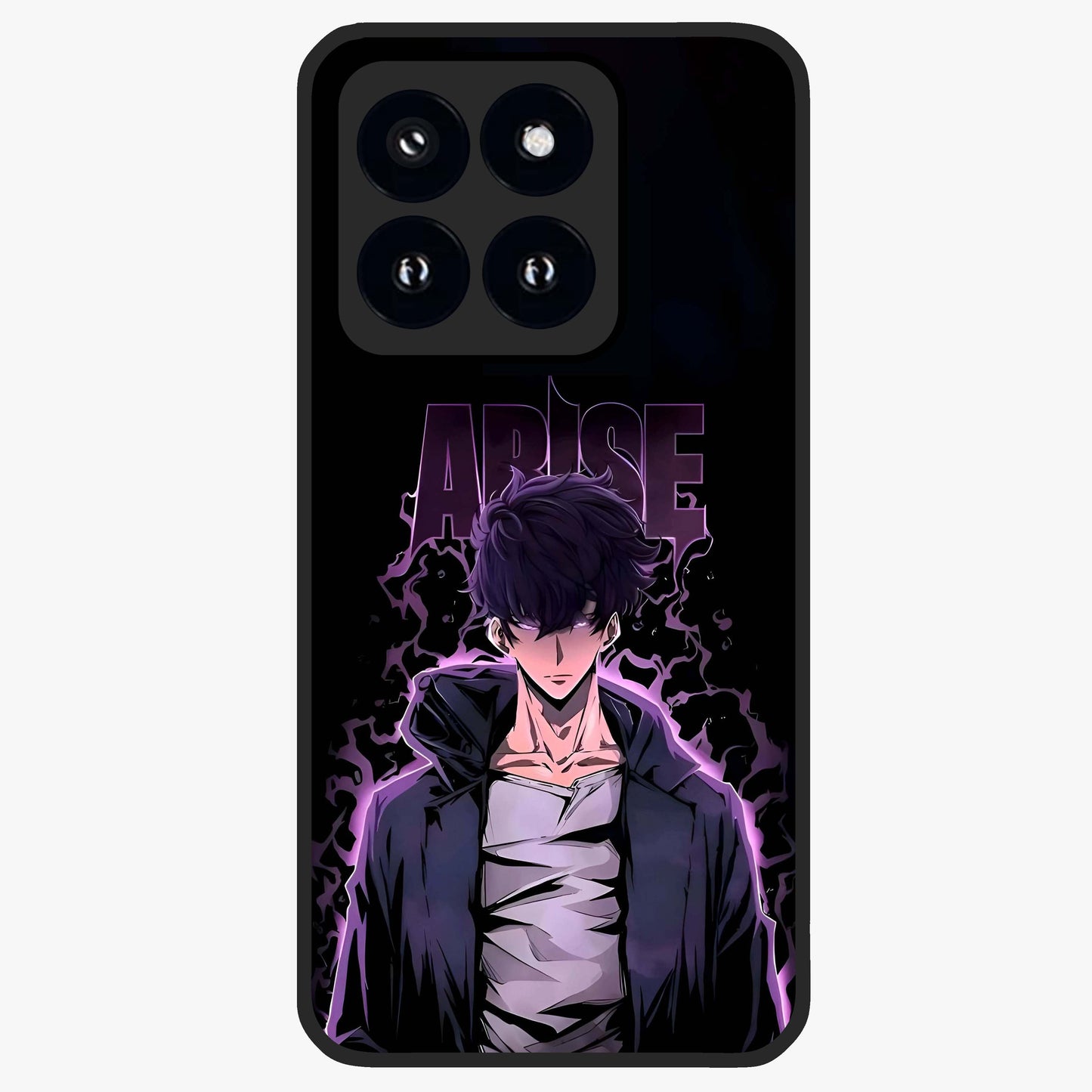 Shadow Monarch Awakening Glass Case showing flat back view with powerful dark monarch themed artwork and glossy glass finish.