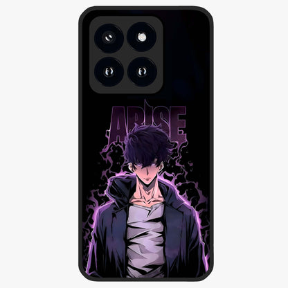 Shadow Monarch Awakening Glass Case showing flat back view with powerful dark monarch themed artwork and glossy glass finish.