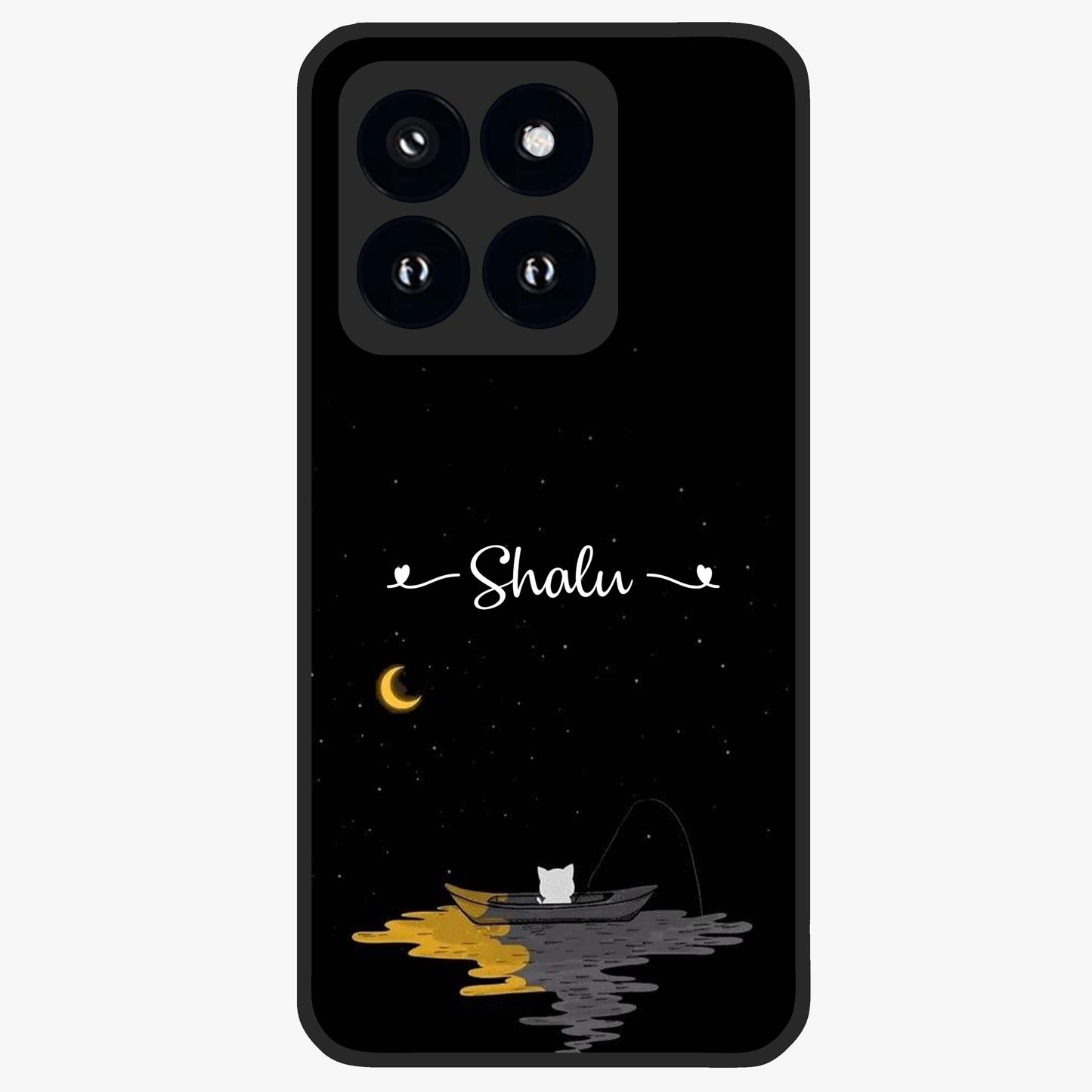 Silent Night Row Glass Case showing flat back view with calm night themed artwork and glossy glass finish.