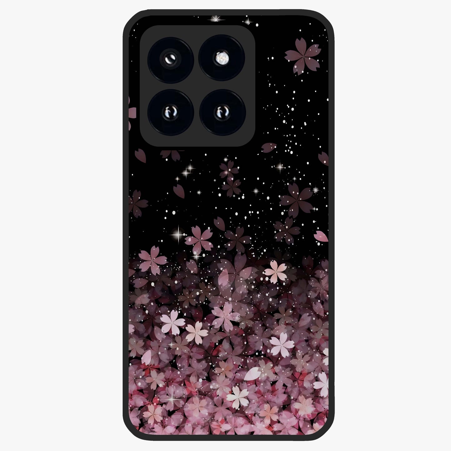 Small Starry Flowers Glass Case showing flat back view with delicate starry floral artwork and glossy glass finish.