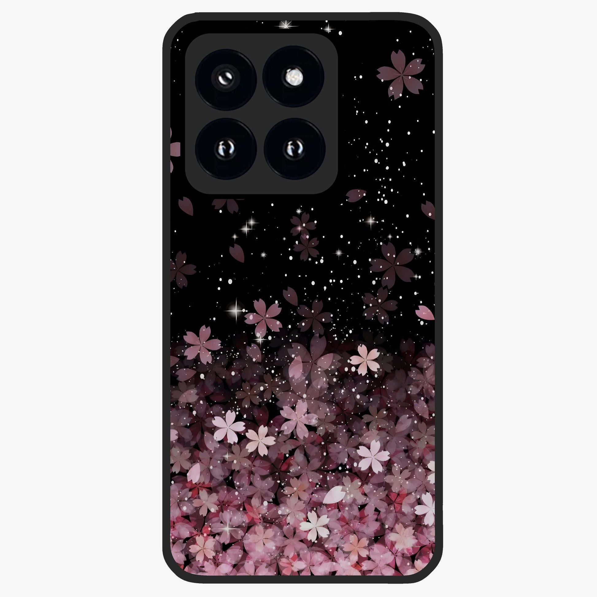 Small Starry Flowers Glass Case showing flat back view with delicate starry floral artwork and glossy glass finish.