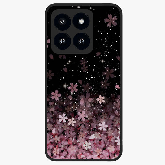 Small Starry Flowers Glass Case showing flat back view with delicate starry floral artwork and glossy glass finish.