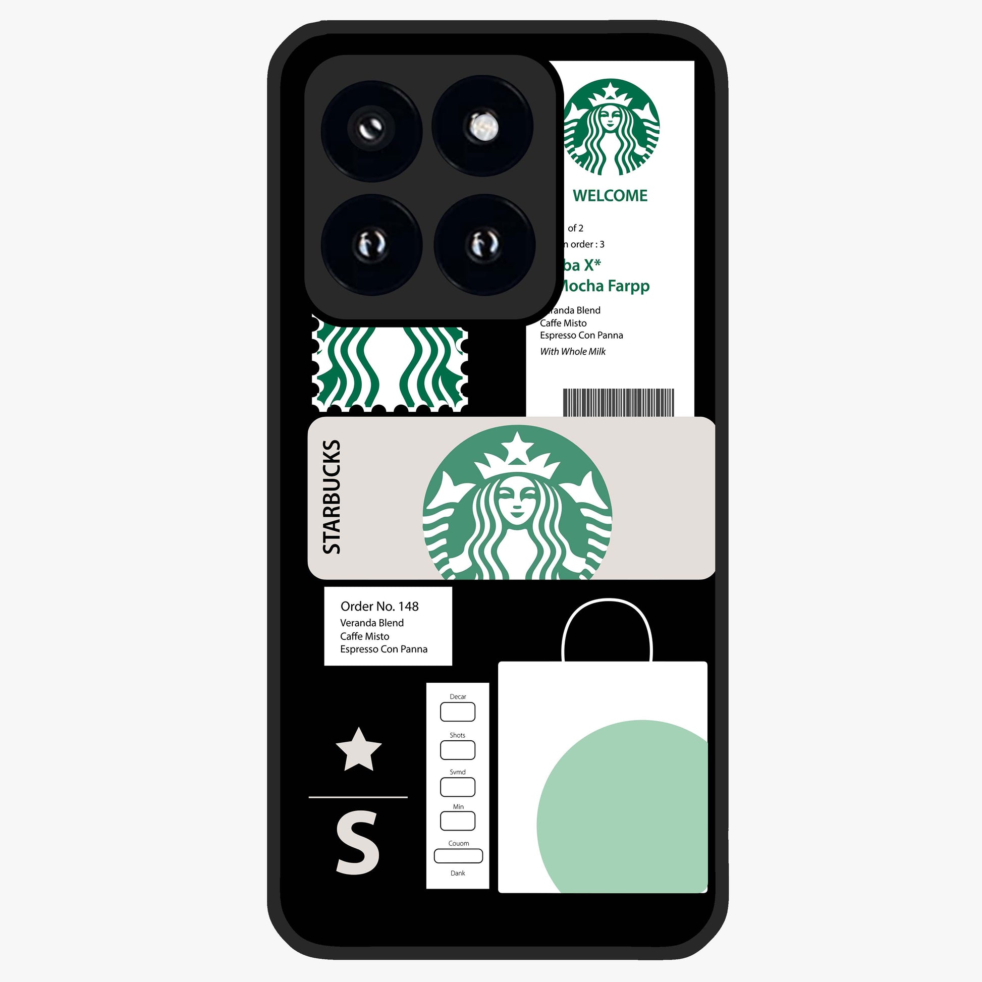 Starbucks Mocha Glass Case showing flat back view with coffee inspired artwork and glossy glass finish.