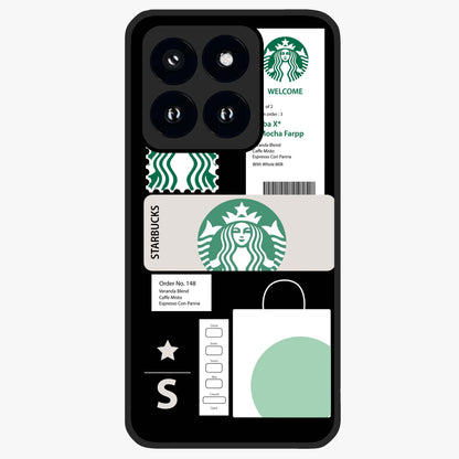 Starbucks Mocha Glass Case showing flat back view with coffee inspired artwork and glossy glass finish.