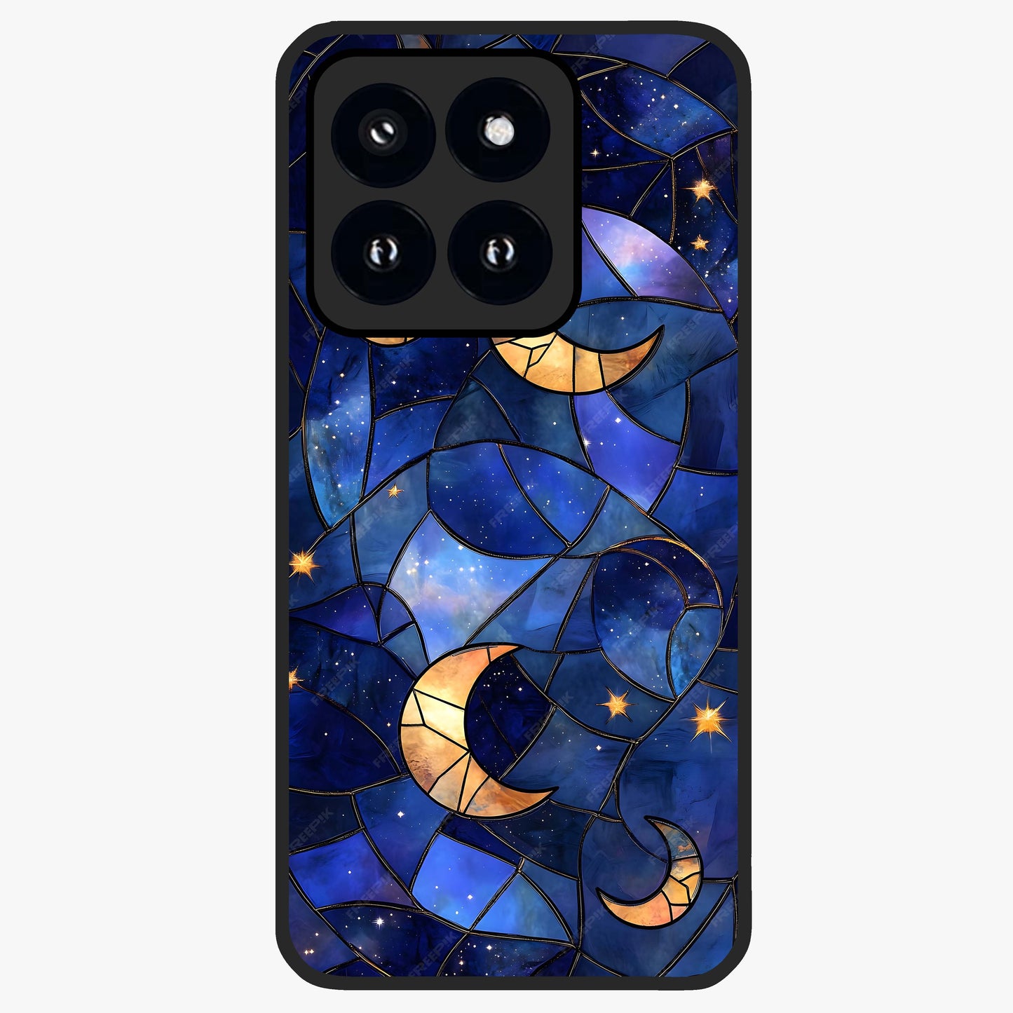 Starlit Sky Tapestry Glass Case showing flat back view with decorative starry sky tapestry artwork and glossy glass finish.