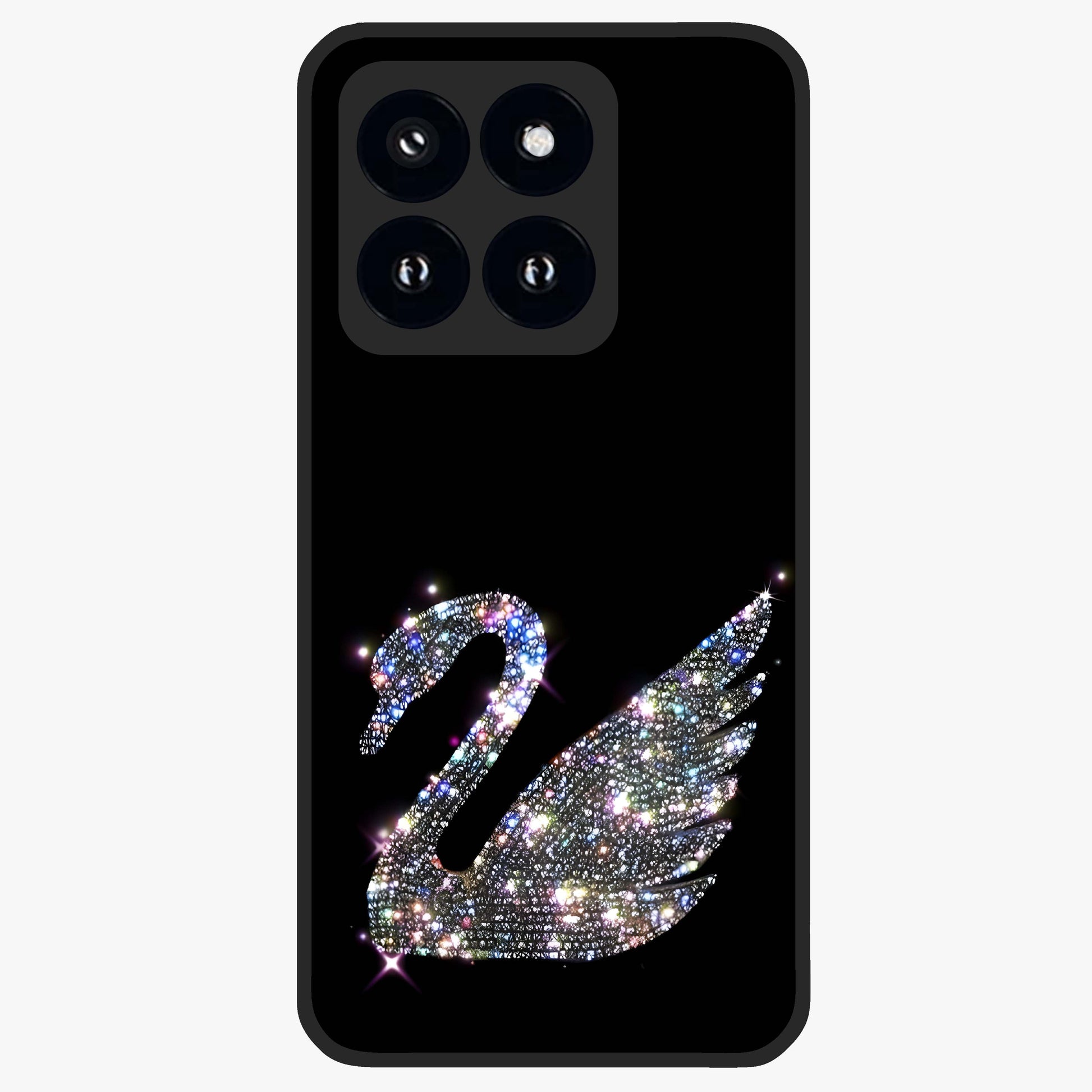 Starlit Swan Grace Glass Case showing flat back view with graceful swan artwork under starry sky and glossy glass finish.