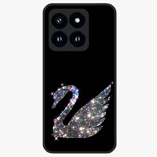 Starlit Swan Grace Glass Case showing flat back view with graceful swan artwork under starry sky and glossy glass finish.