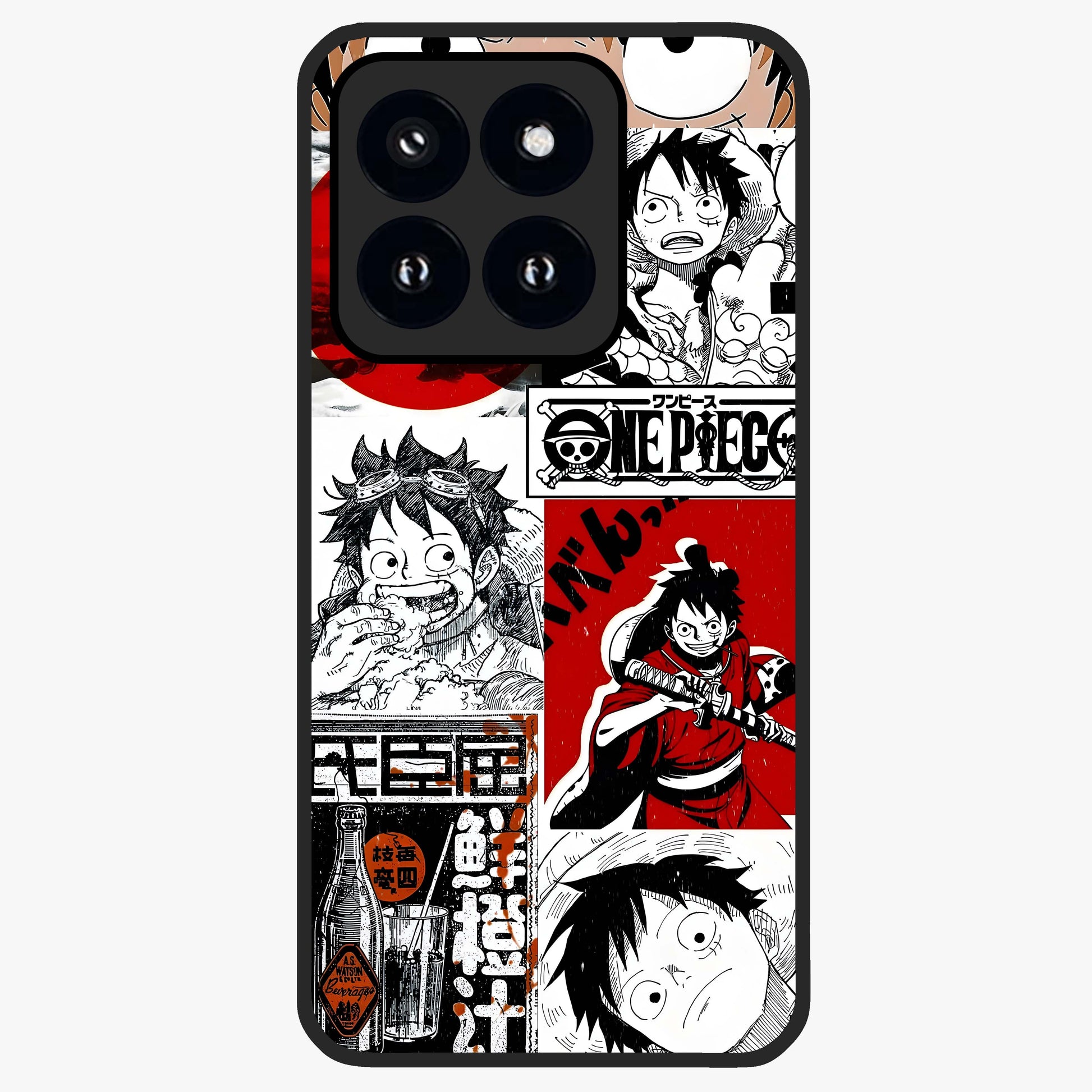 Strawhat Chaos Panels Glass Case showing flat back view with anime inspired chaos panel artwork and glossy glass finish.