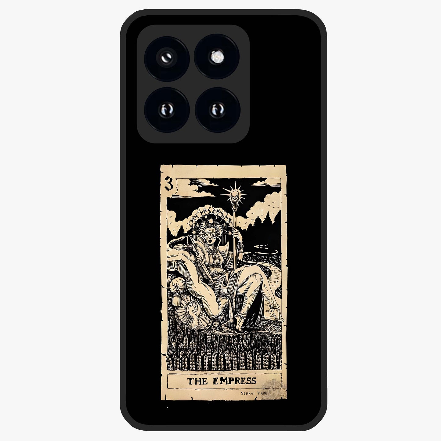 The Empress Glass Case showing flat back view with regal feminine artwork and glossy glass finish.